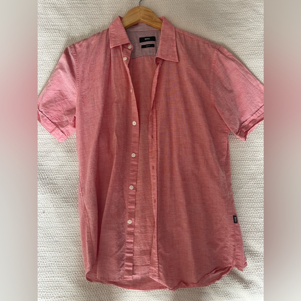 Hugo boss light pink linen shirt